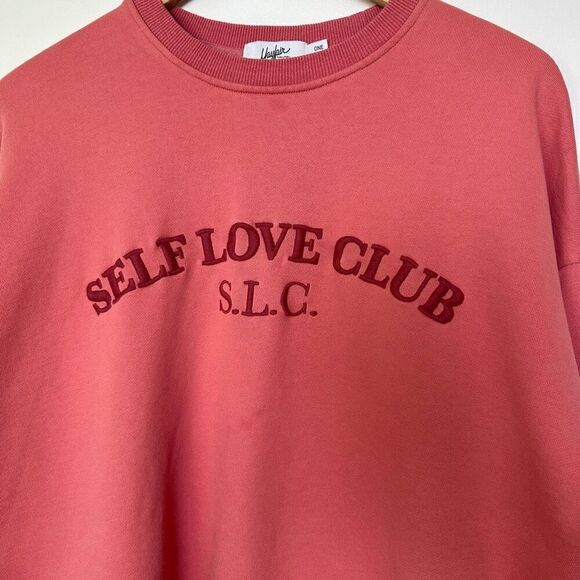The Mayfair Group Self Love Club Rose Pink Embroidered Cotton Terry Crewneck Swe - Picture 5 of 10